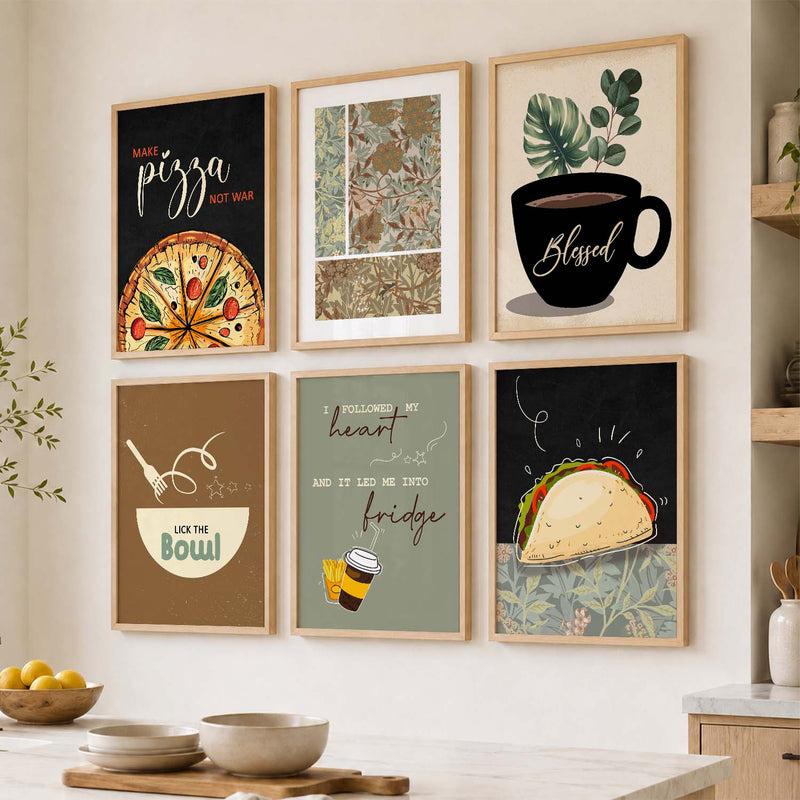 Kitchen Theme Framed Posters for Restaurant Kitchen Dinning Room Cafe Wall Decor Set of 6