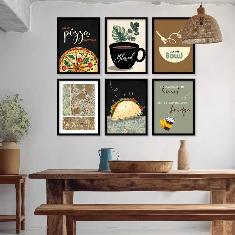 Kitchen Theme Framed Posters for Restaurant Kitchen Dinning Room Cafe Wall Decor Set of 6