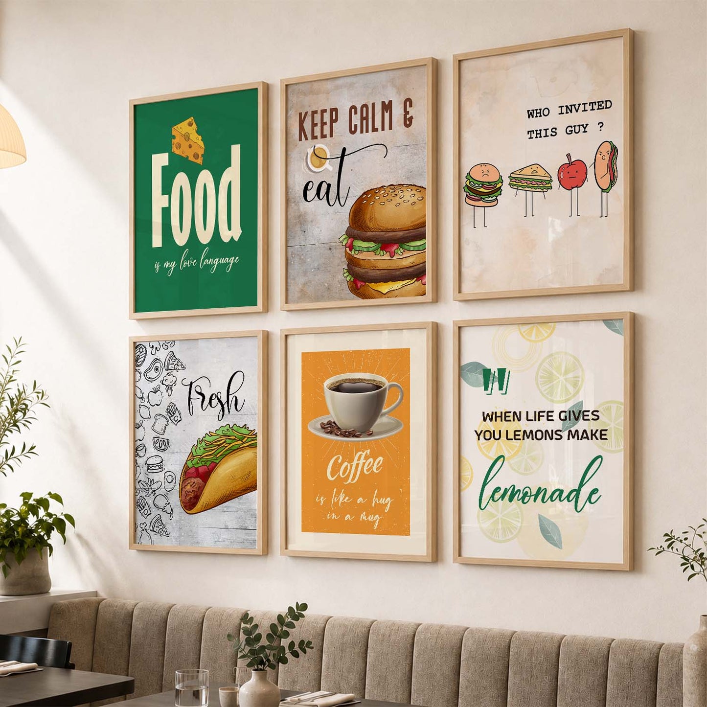 Kitchen Theme Framed Posters for Restaurant Kitchen Dinning Room Cafe Wall Decor Set of 6