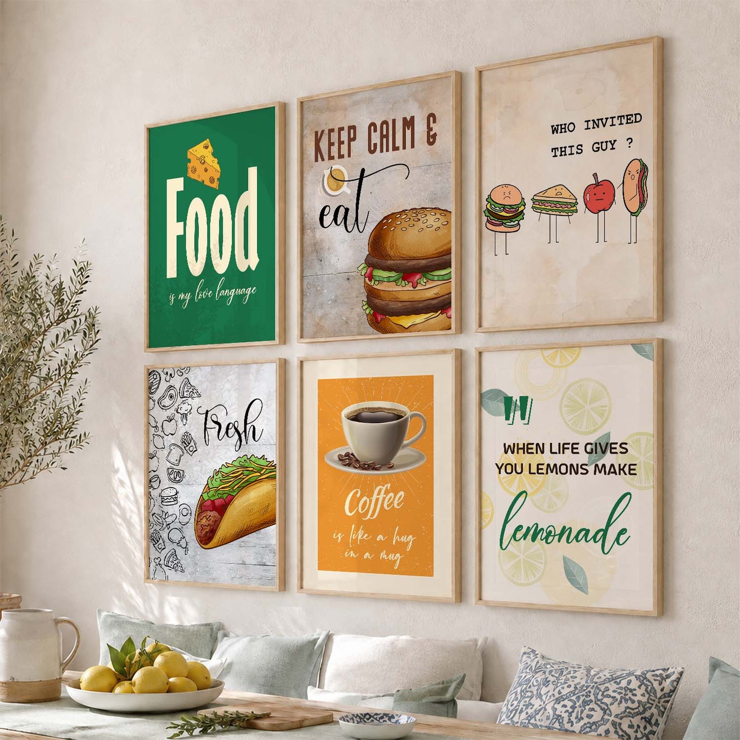 Kitchen Theme Framed Posters for Restaurant Kitchen Dinning Room Cafe Wall Decor Set of 6