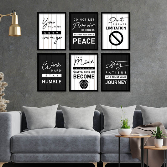 Motivational Quotes Framed Posters for Home Living Room Bedroom and Office Wall Decor Set of 6