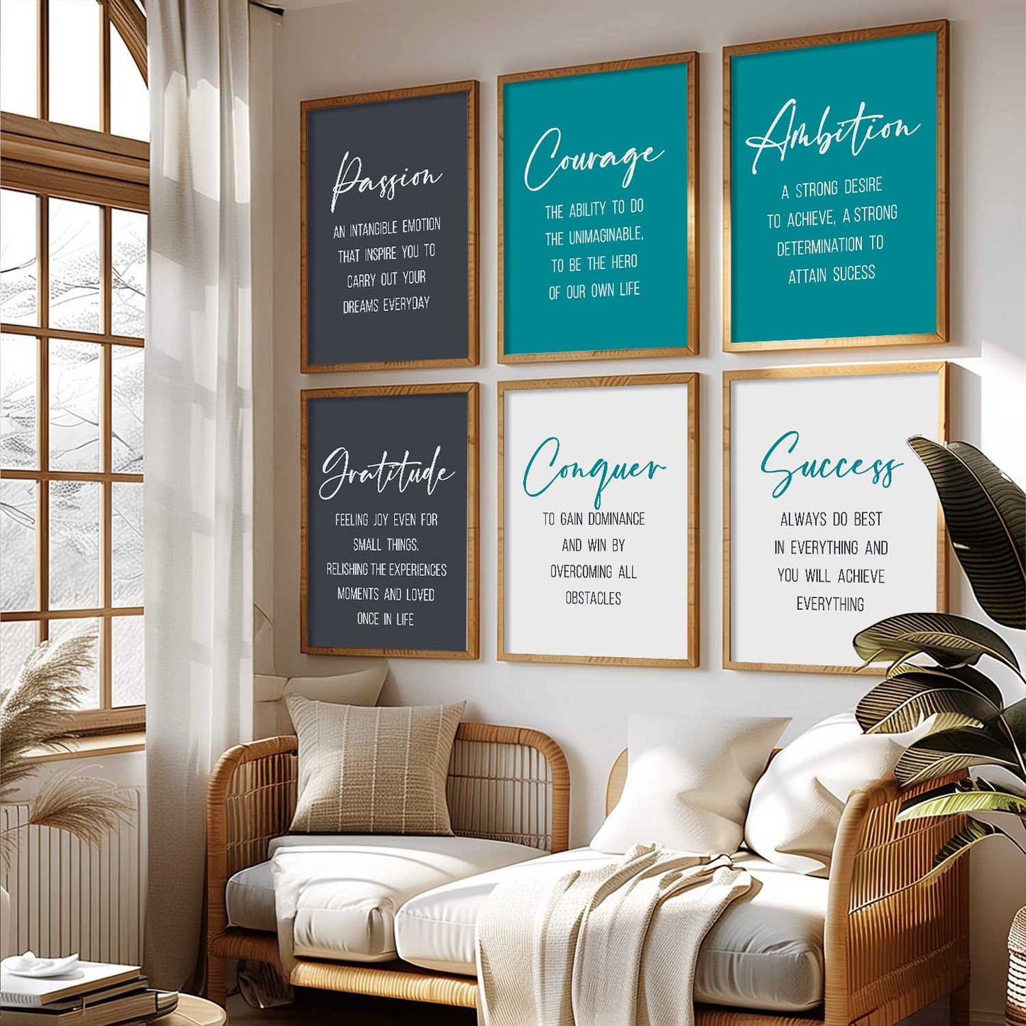 Motivational Quotes Framed Posters for Home Living Room Bedroom and Office Wall Decor Set of 6