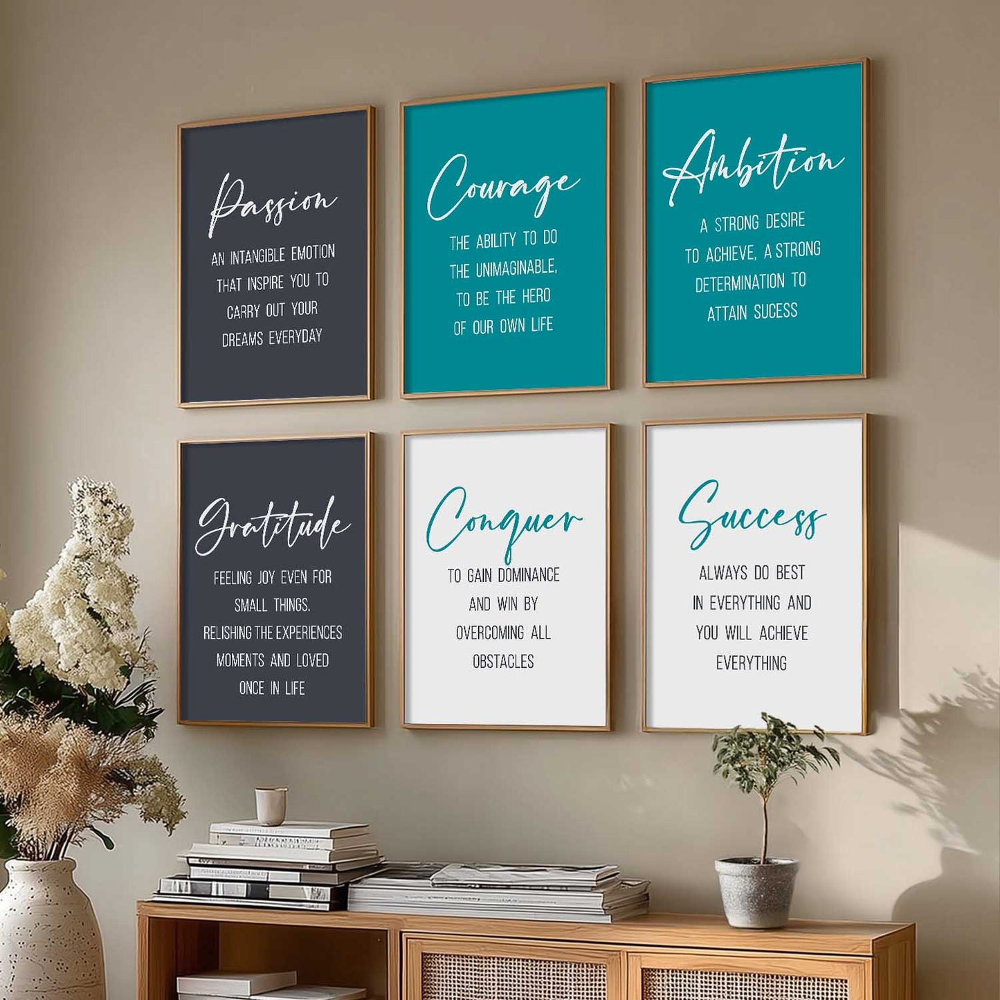 Motivational Quotes Framed Posters for Home Living Room Bedroom and Office Wall Decor Set of 6