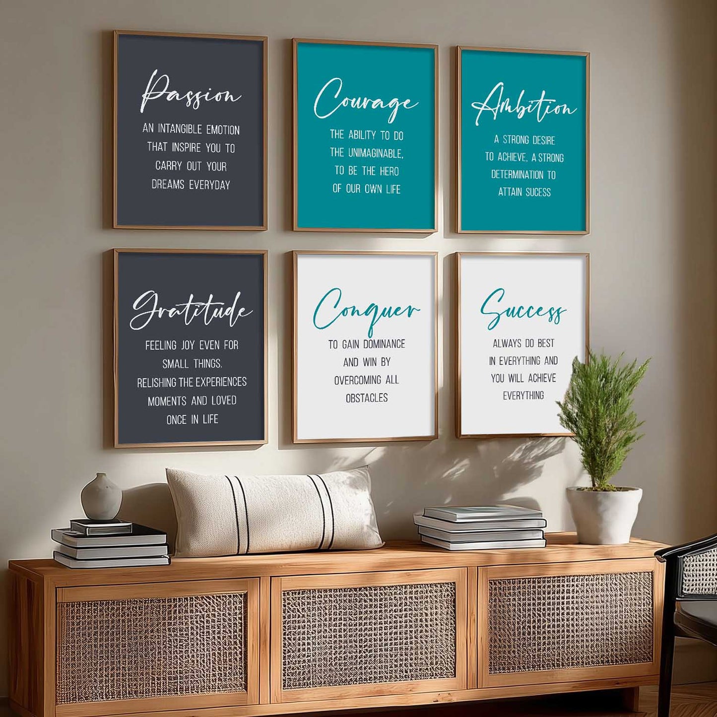 Motivational Quotes Framed Posters for Home Living Room Bedroom and Office Wall Decor Set of 6