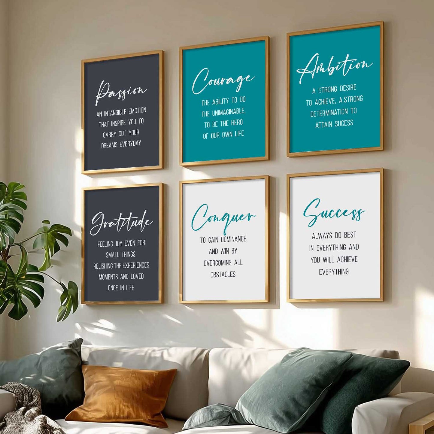 Motivational Quotes Framed Posters for Home Living Room Bedroom and Office Wall Decor Set of 6