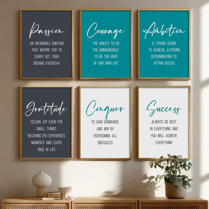 Motivational Quotes Framed Posters for Home Living Room Bedroom and Office Wall Decor Set of 6