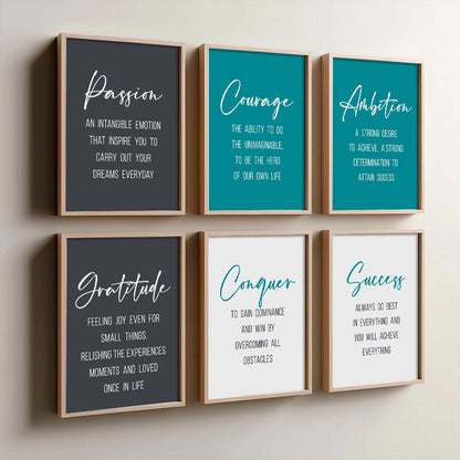 Motivational Quotes Framed Posters for Home Living Room Bedroom and Office Wall Decor Set of 6
