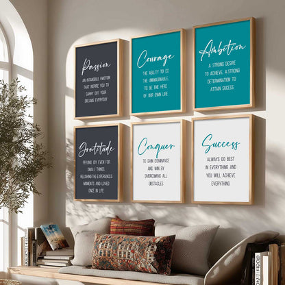 Motivational Quotes Framed Posters for Home Living Room Bedroom and Office Wall Decor Set of 6
