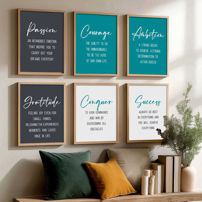 Motivational Quotes Framed Posters for Home Living Room Bedroom and Office Wall Decor Set of 6