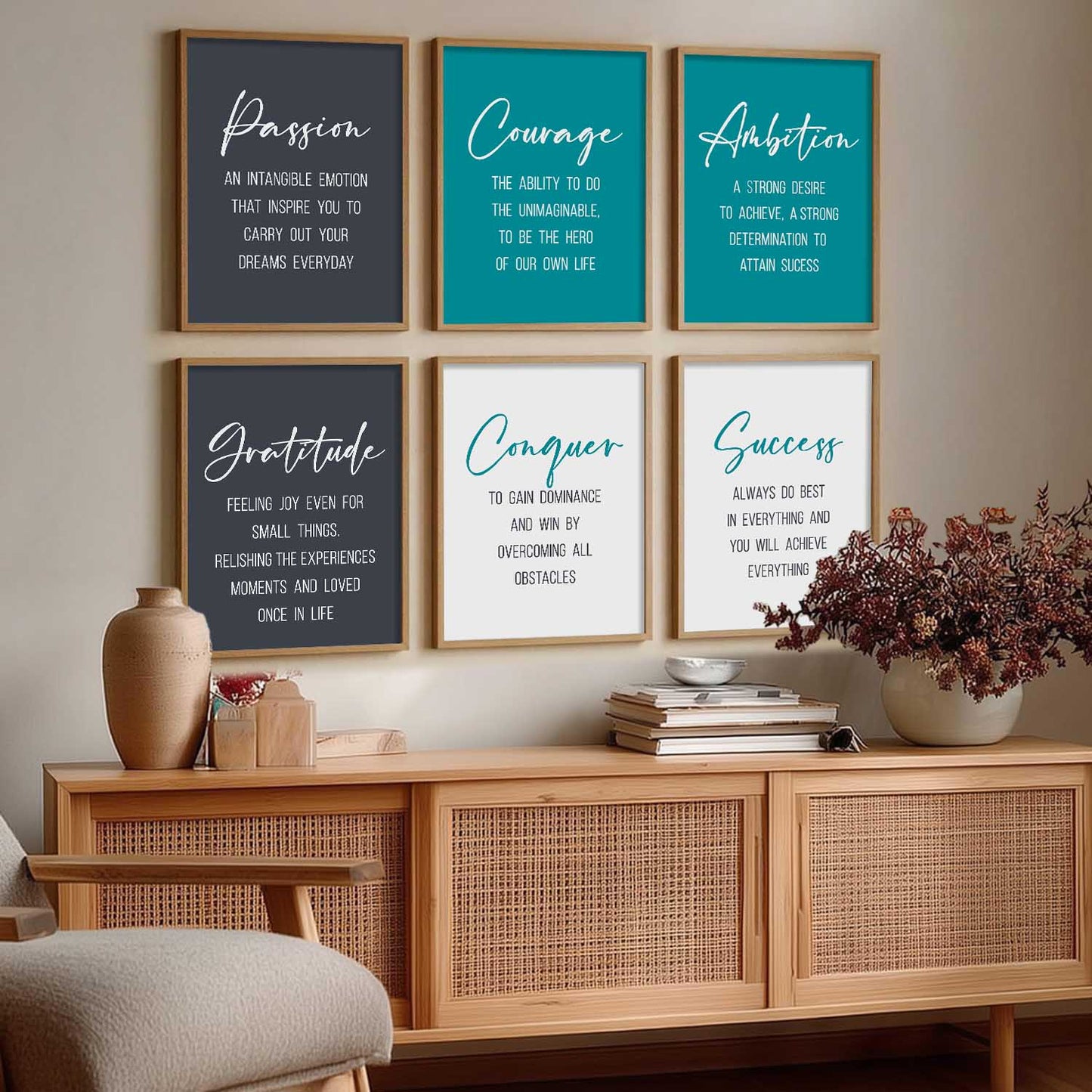 Motivational Quotes Framed Posters for Home Living Room Bedroom and Office Wall Decor Set of 6