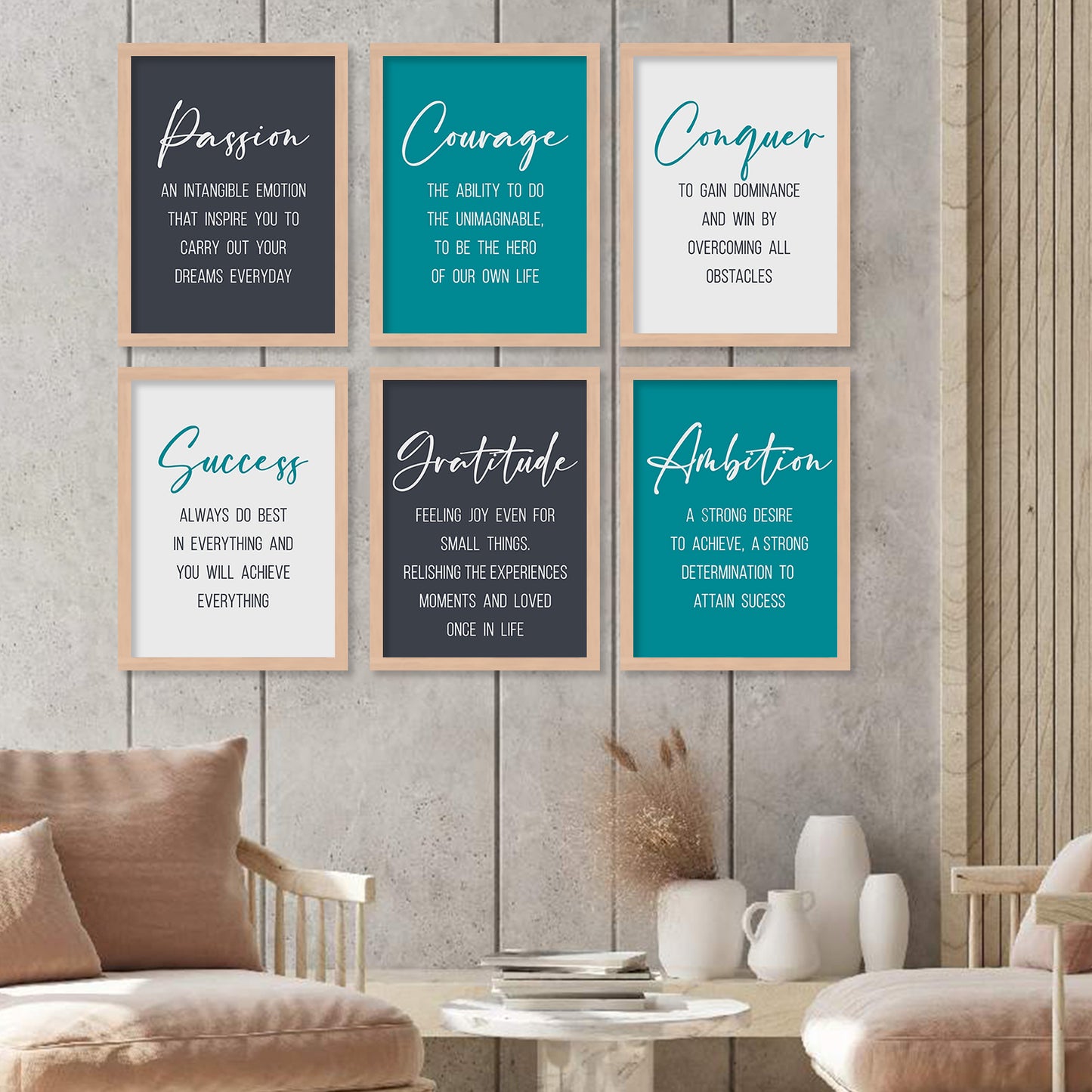 Motivational Quotes Framed Posters for Home Living Room Bedroom and Office Wall Decor Set of 6