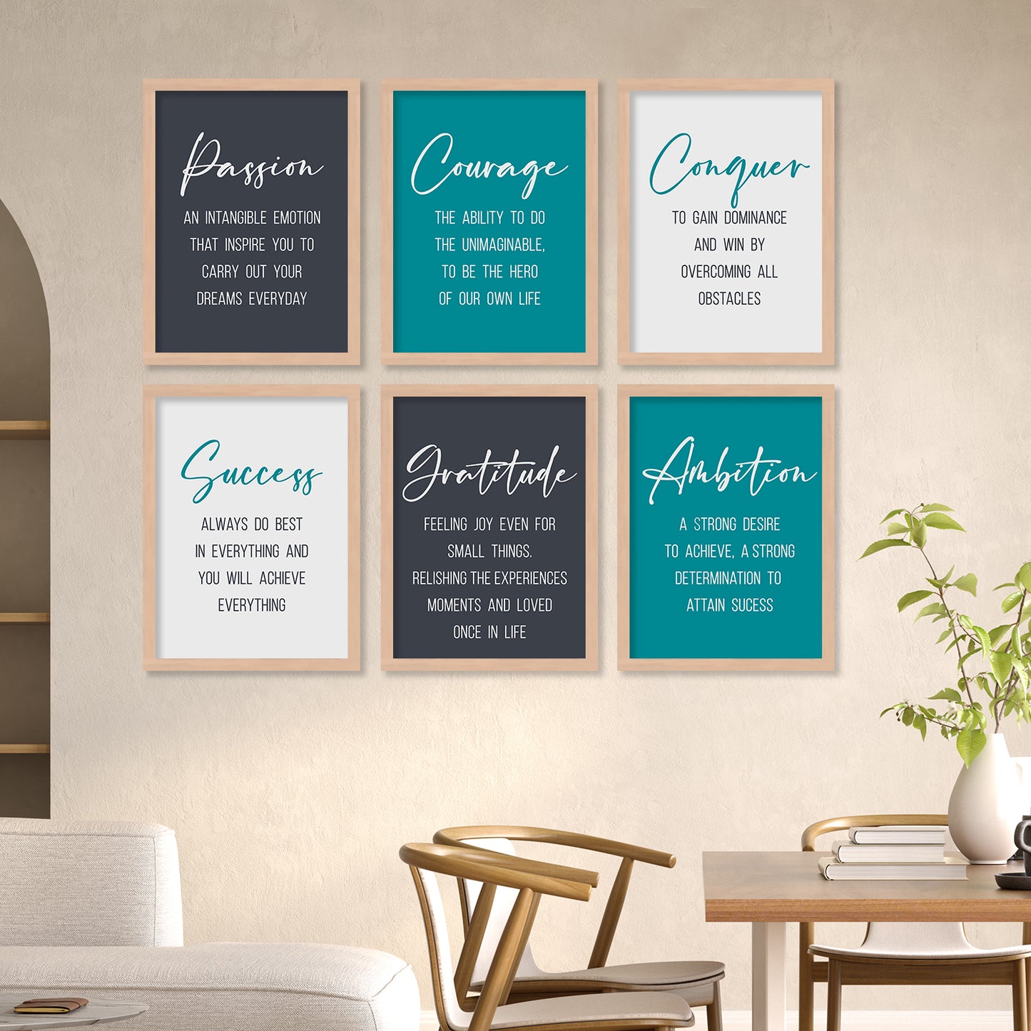 Motivational Quotes Framed Posters for Home Living Room Bedroom and Office Wall Decor Set of 6