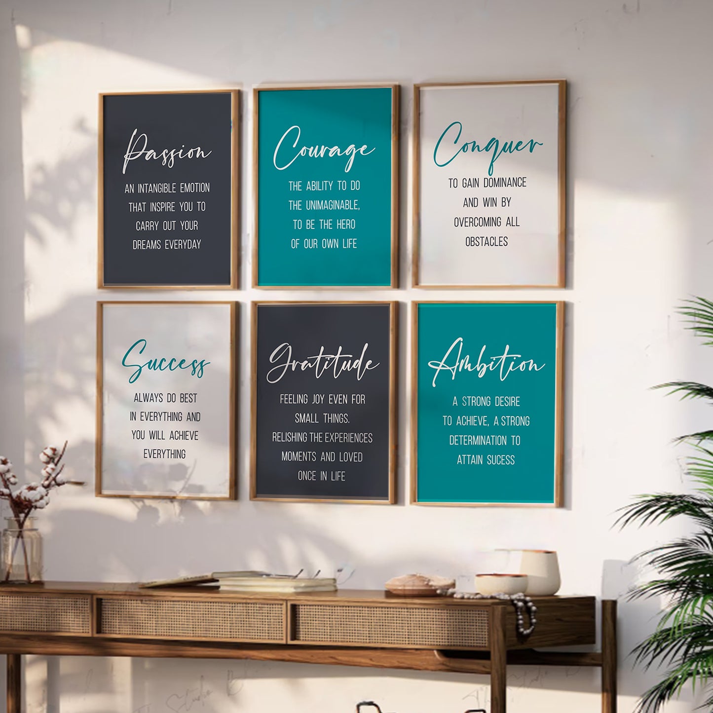 Motivational Quotes Framed Posters for Home Living Room Bedroom and Office Wall Decor Set of 6