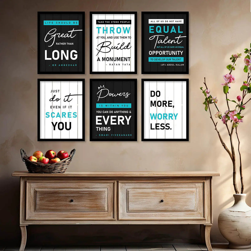 Motivational Quotes Framed Posters for Home Living Room Bedroom and Office Wall Decor Set of 6