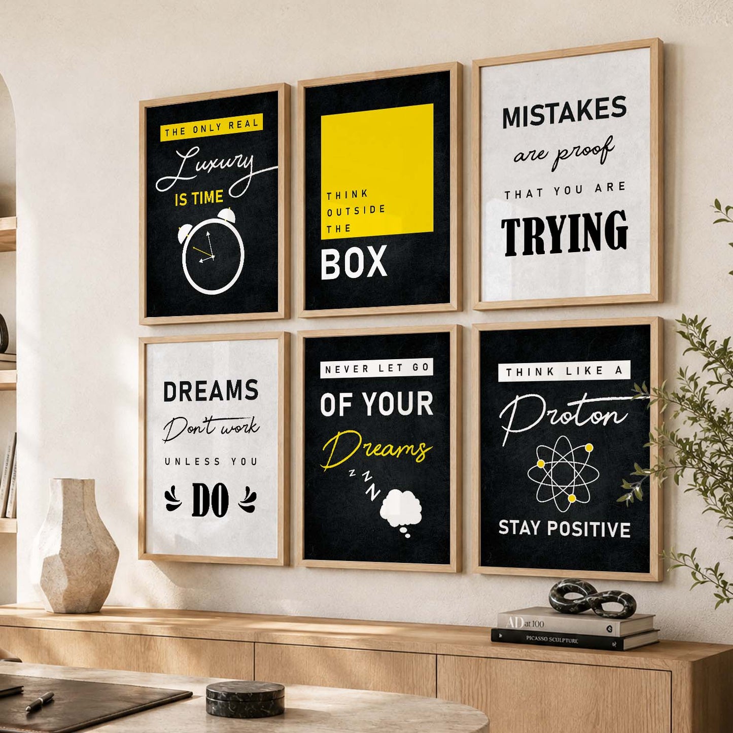 Bold Typography Motivational Quotes Wall Art Set of 6 Framed Prints for Gym Room