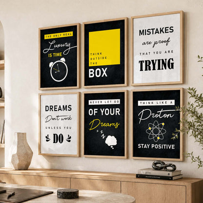 Bold Typography Motivational Quotes Wall Art Set of 6 Framed Prints for Gym Room