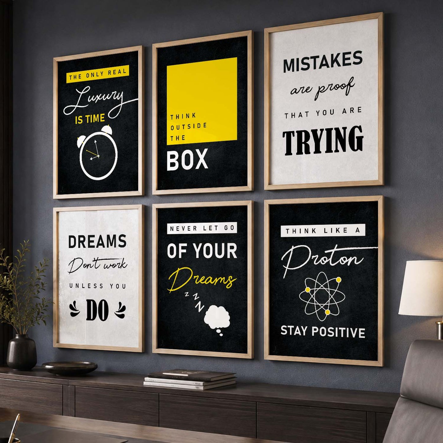 Bold Typography Motivational Quotes Wall Art Set of 6 Framed Prints for Gym Room