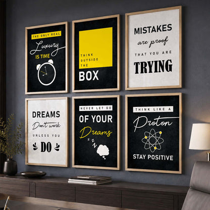 Bold Typography Motivational Quotes Wall Art Set of 6 Framed Prints for Gym Room