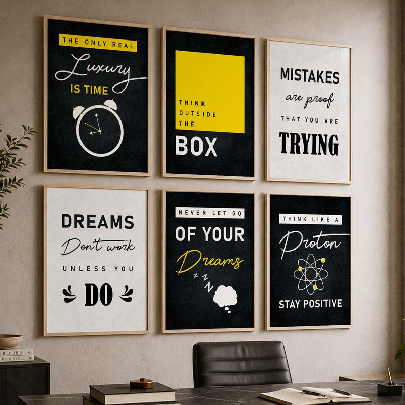 Bold Typography Motivational Quotes Wall Art Set of 6 Framed Prints for Gym Room