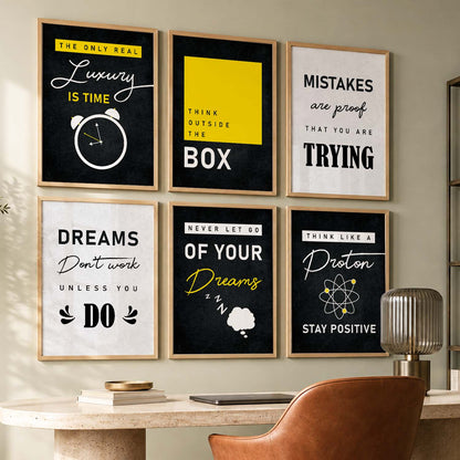 Bold Typography Motivational Quotes Wall Art Set of 6 Framed Prints for Gym Room