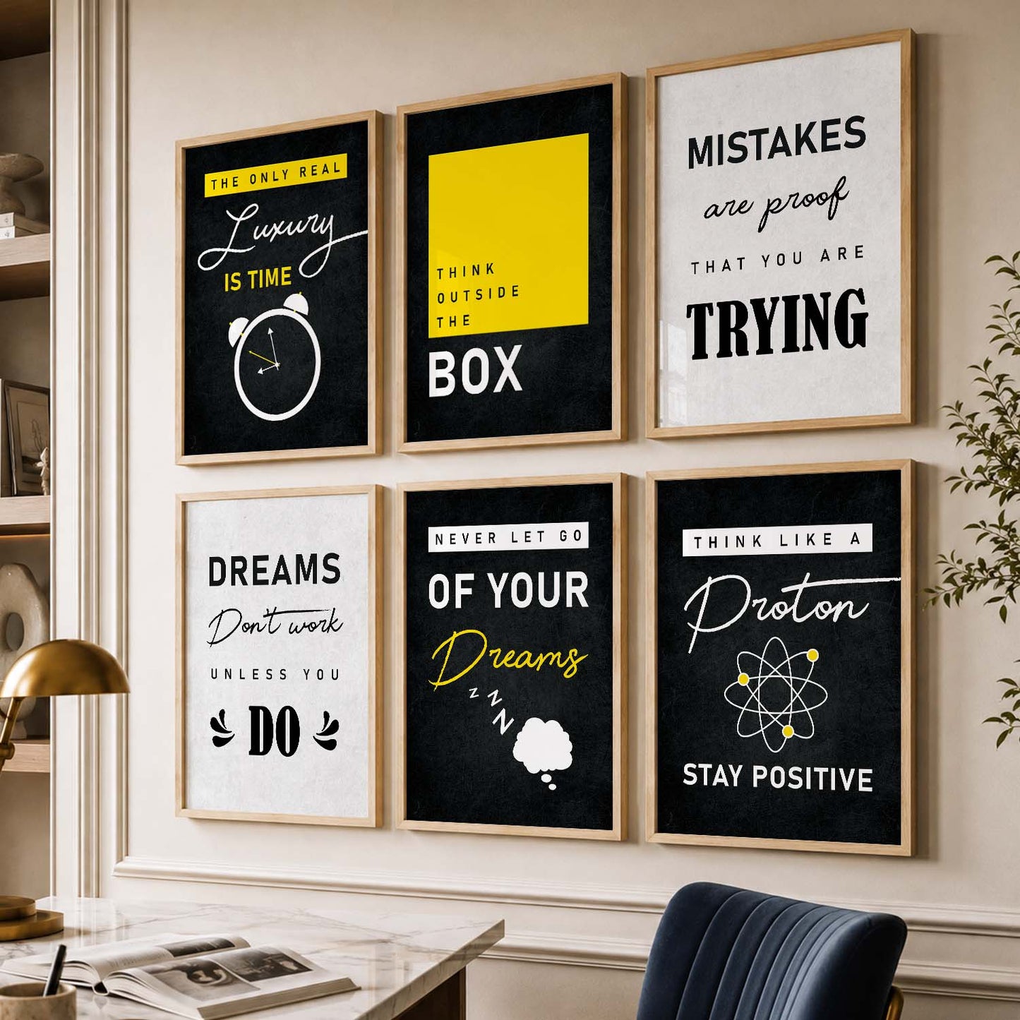 Bold Typography Motivational Quotes Wall Art Set of 6 Framed Prints for Gym Room