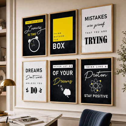 Bold Typography Motivational Quotes Wall Art Set of 6 Framed Prints for Gym Room
