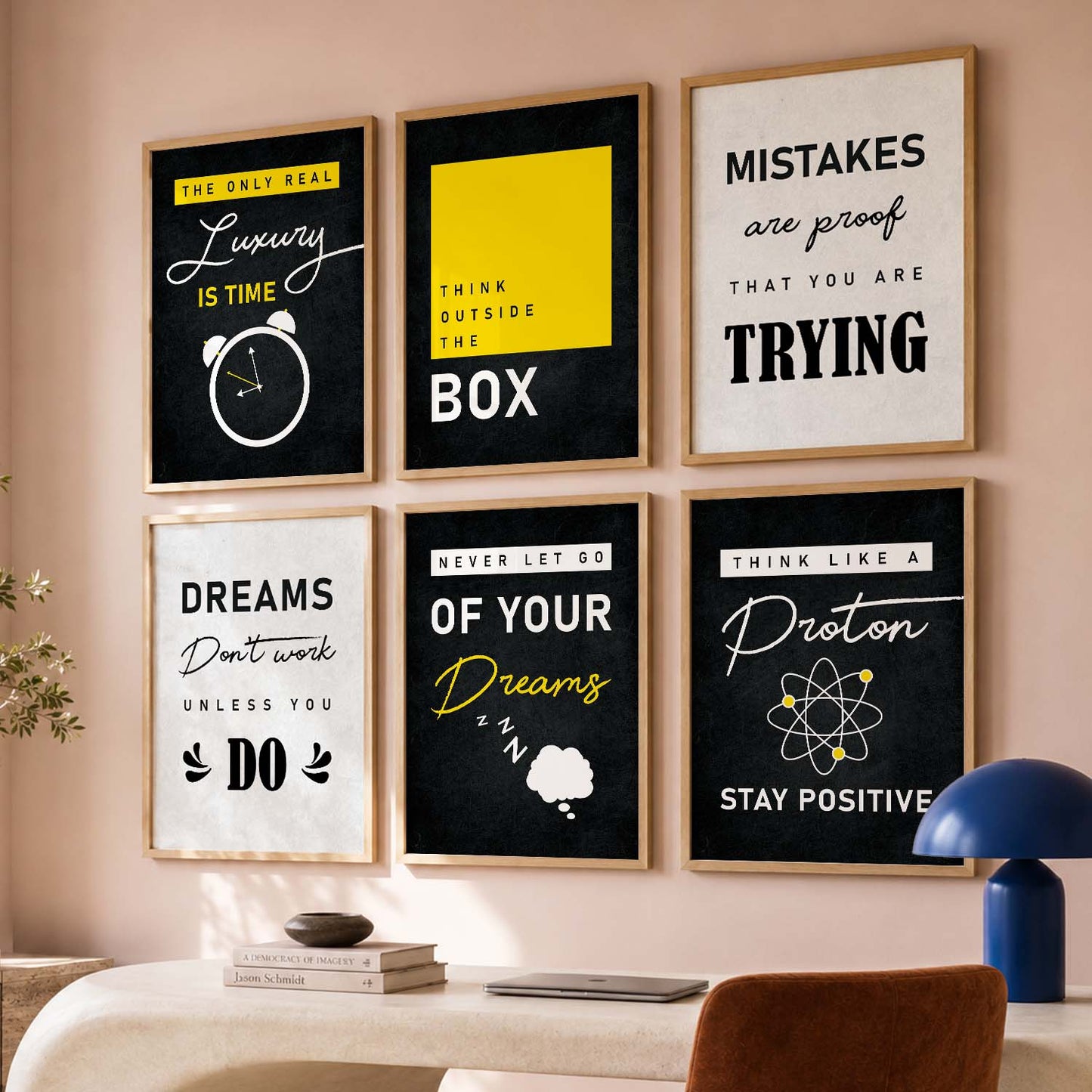 Bold Typography Motivational Quotes Wall Art Set of 6 Framed Prints for Gym Room