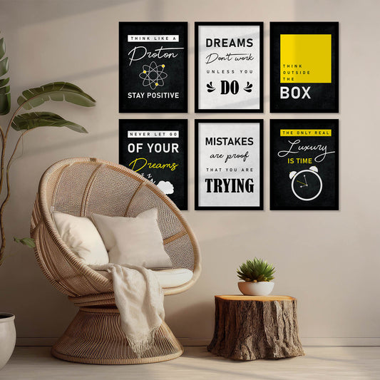 Motivational Quotes Framed Posters for Home Living Room Bedroom and Office Wall Decor Set of 6