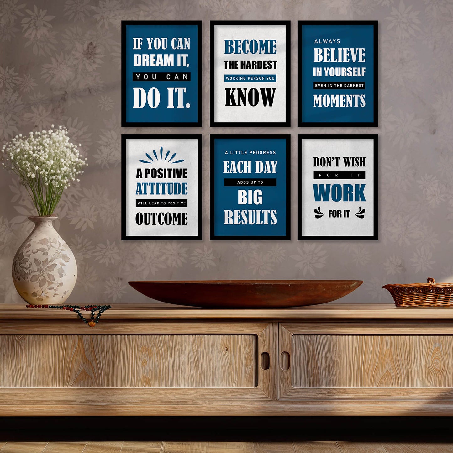 Motivational Quotes Framed Posters for Home Living Room Bedroom and Office Wall Decor Set of 6