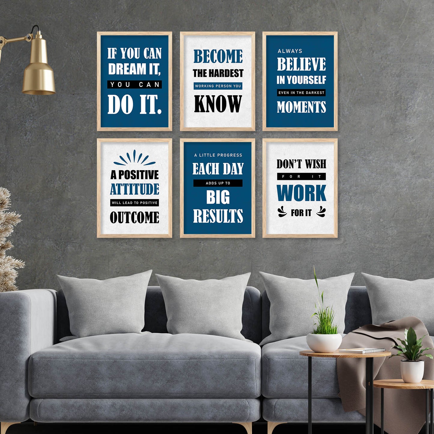 Motivational Quotes Framed Posters for Home Living Room Bedroom and Office Wall Decor Set of 6