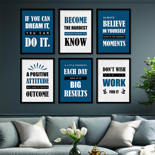 Motivational Quotes Framed Posters for Home Living Room Bedroom and Office Wall Decor Set of 6