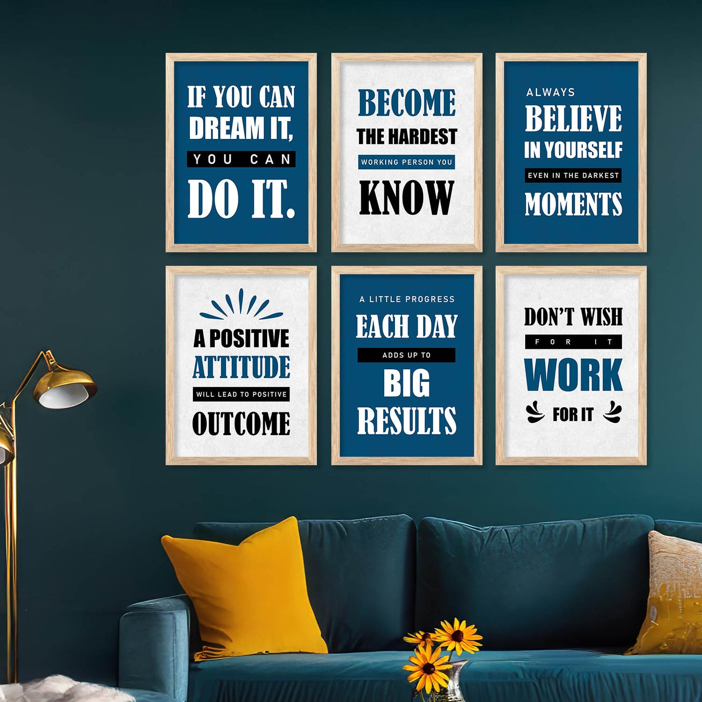 Motivational Quotes Framed Posters for Home Living Room Bedroom and Office Wall Decor Set of 6