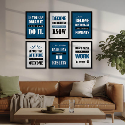 Motivational Quotes Framed Posters for Home Living Room Bedroom and Office Wall Decor Set of 6