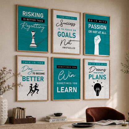 Minimalist Modern Motivational Quotes Wall Art Set of 6 Framed Prints for Study Room