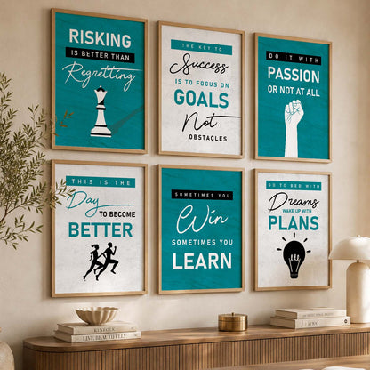Minimalist Modern Motivational Quotes Wall Art Set of 6 Framed Prints for Study Room