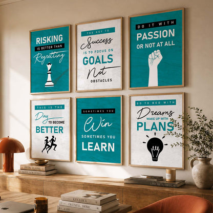 Minimalist Modern Motivational Quotes Wall Art Set of 6 Framed Prints for Study Room