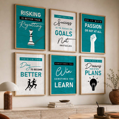 Minimalist Modern Motivational Quotes Wall Art Set of 6 Framed Prints for Study Room