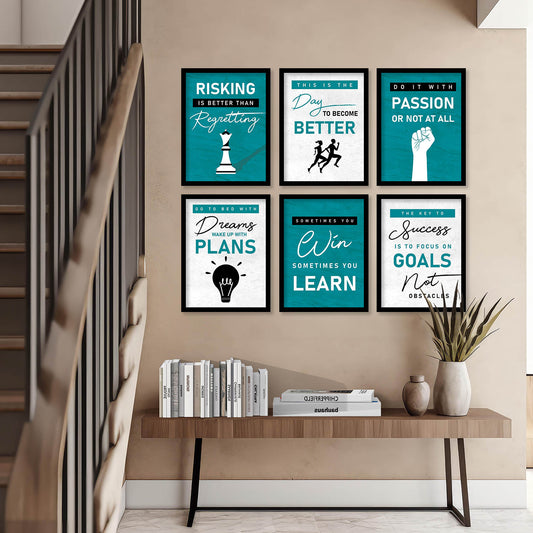 Motivational Quotes Framed Posters for Home Living Room Bedroom and Office Wall Decor Set of 6