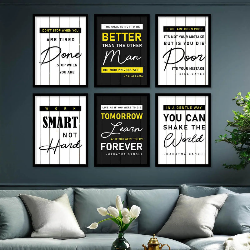 Motivational Quotes Framed Posters for Home Living Room Bedroom and Office Wall Decor Set of 6