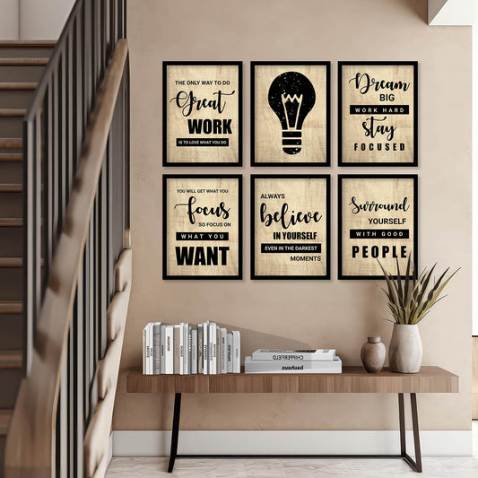 Motivational Quotes Framed Posters for Home Living Room Bedroom and Office Wall Decor Set of 6