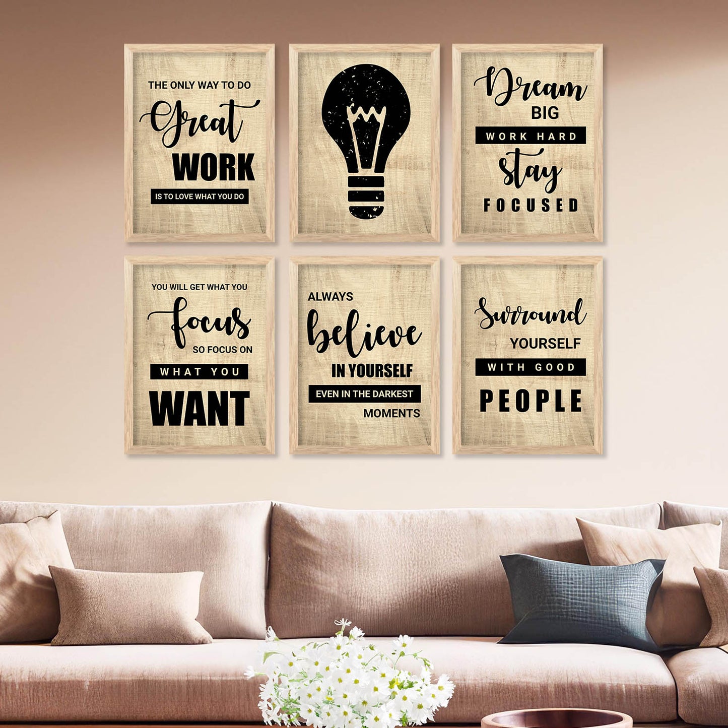 Motivational Quotes Framed Posters for Home Living Room Bedroom and Office Wall Decor Set of 6