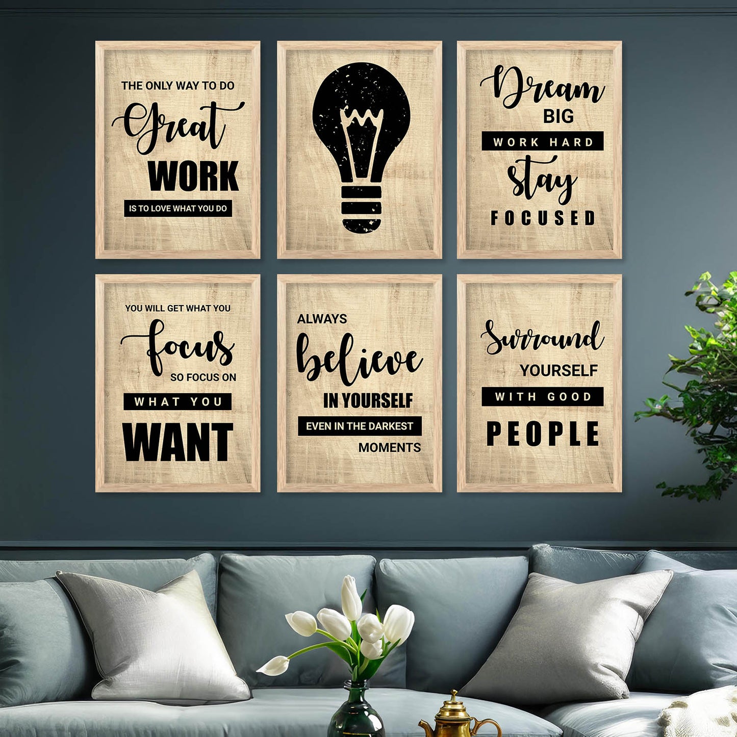 Motivational Quotes Framed Posters for Home Living Room Bedroom and Office Wall Decor Set of 6