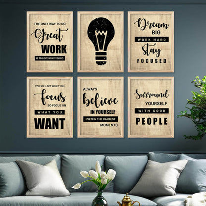 Motivational Quotes Framed Posters for Home Living Room Bedroom and Office Wall Decor Set of 6