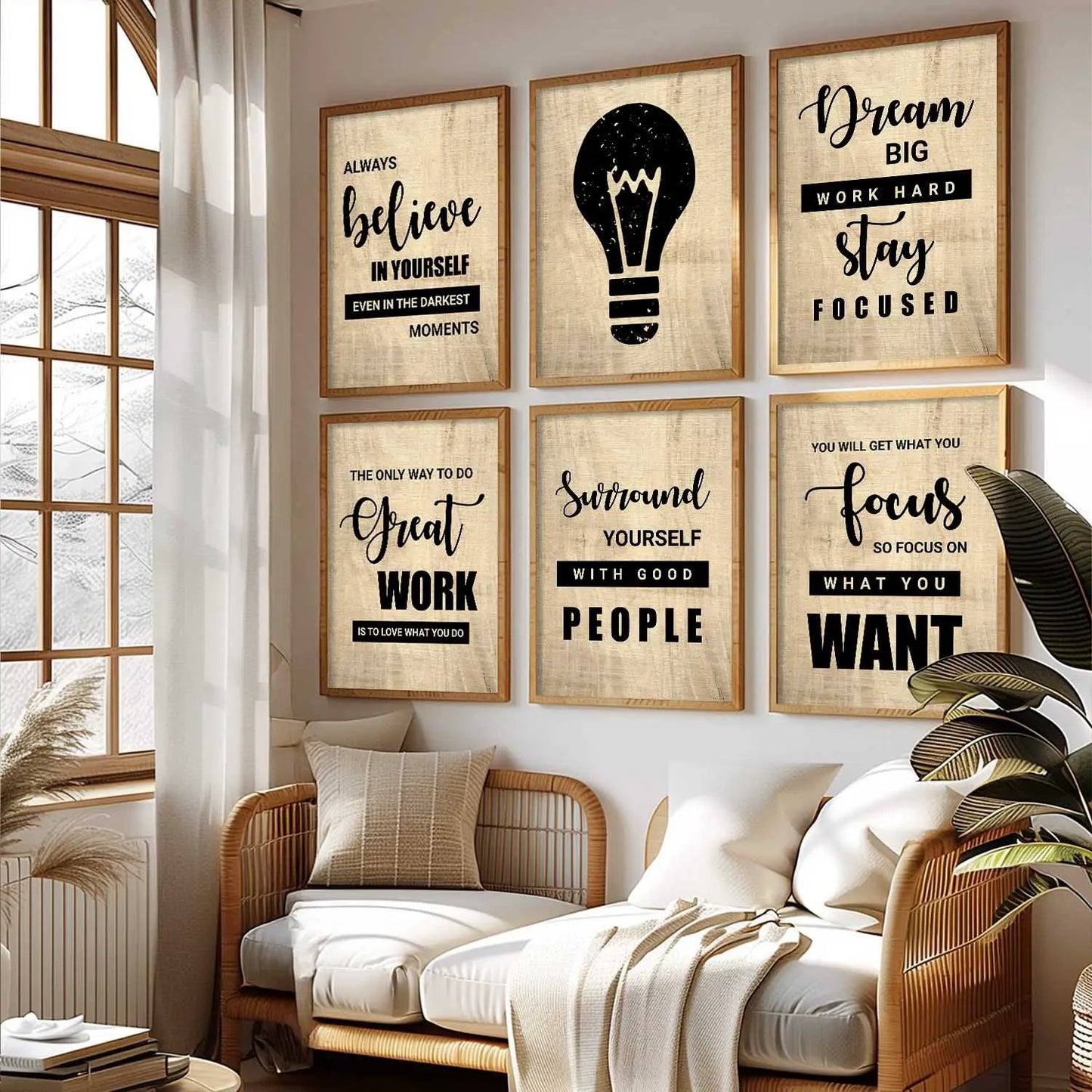 Motivational Quotes Framed Posters for Home Living Room Bedroom and Office Wall Decor Set of 6