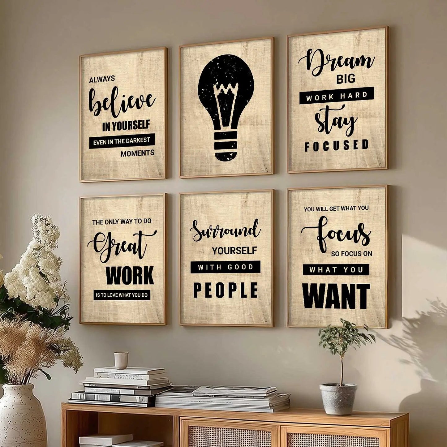 Motivational Quotes Framed Posters for Home Living Room Bedroom and Office Wall Decor Set of 6