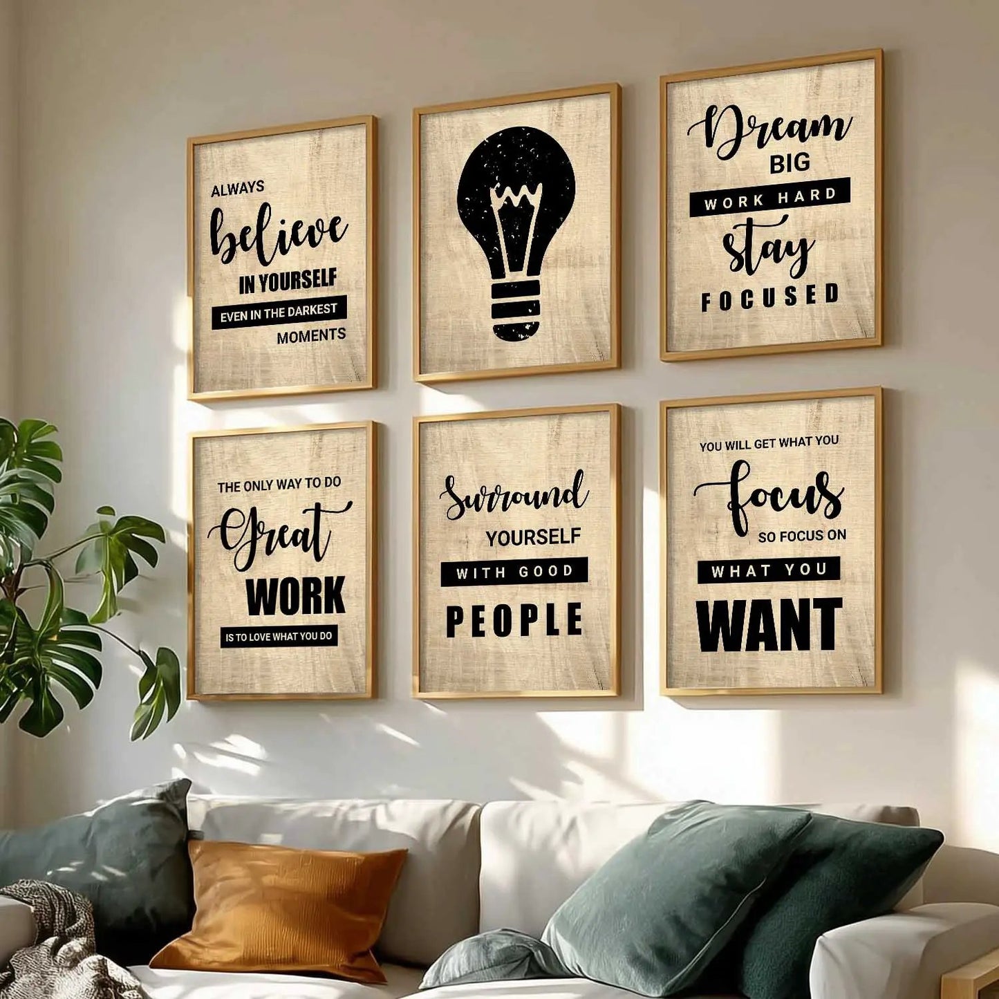 Motivational Quotes Framed Posters for Home Living Room Bedroom and Office Wall Decor Set of 6