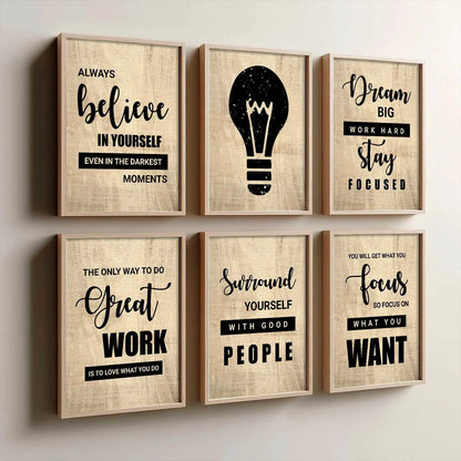 Motivational Quotes Framed Posters for Home Living Room Bedroom and Office Wall Decor Set of 6