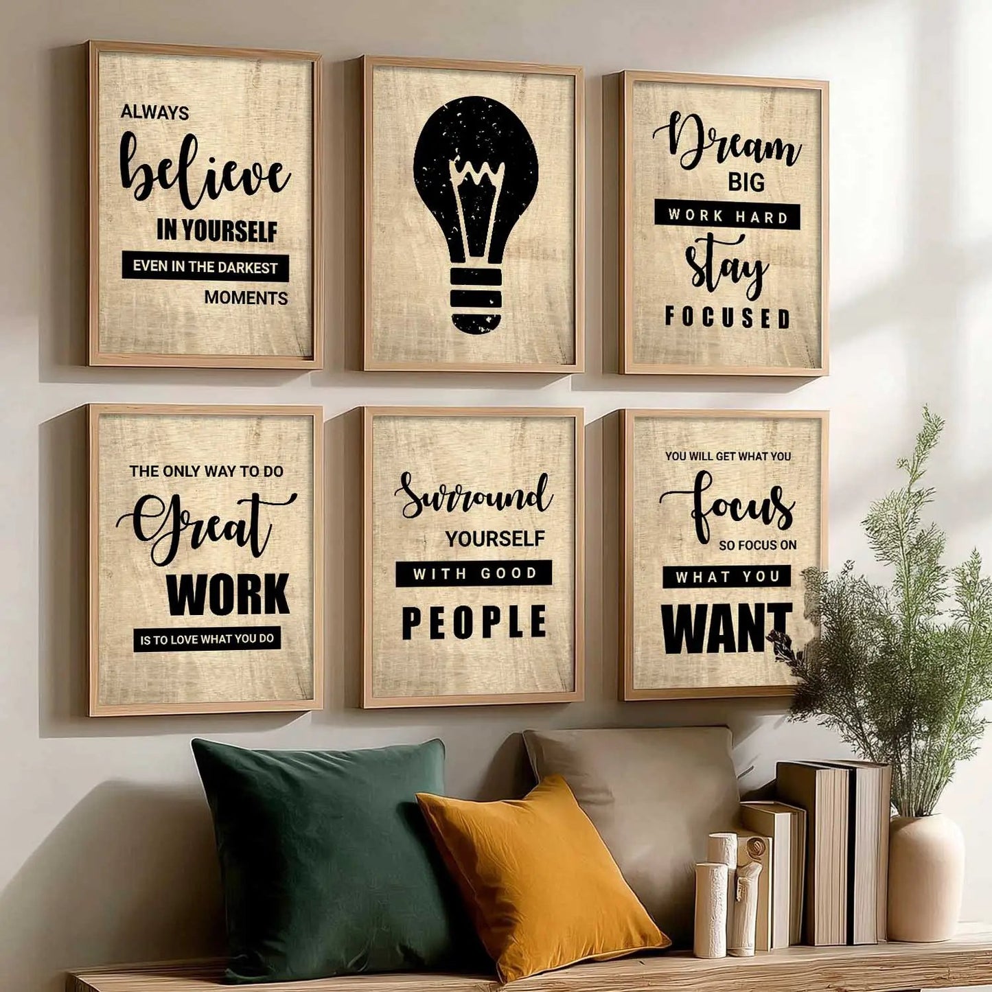 Motivational Quotes Framed Posters for Home Living Room Bedroom and Office Wall Decor Set of 6