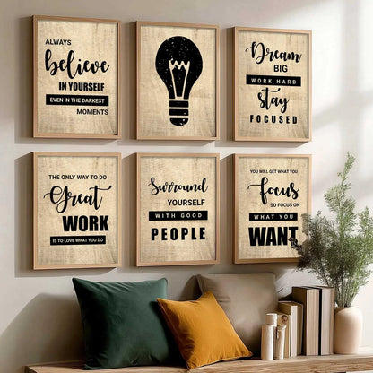 Motivational Quotes Framed Posters for Home Living Room Bedroom and Office Wall Decor Set of 6