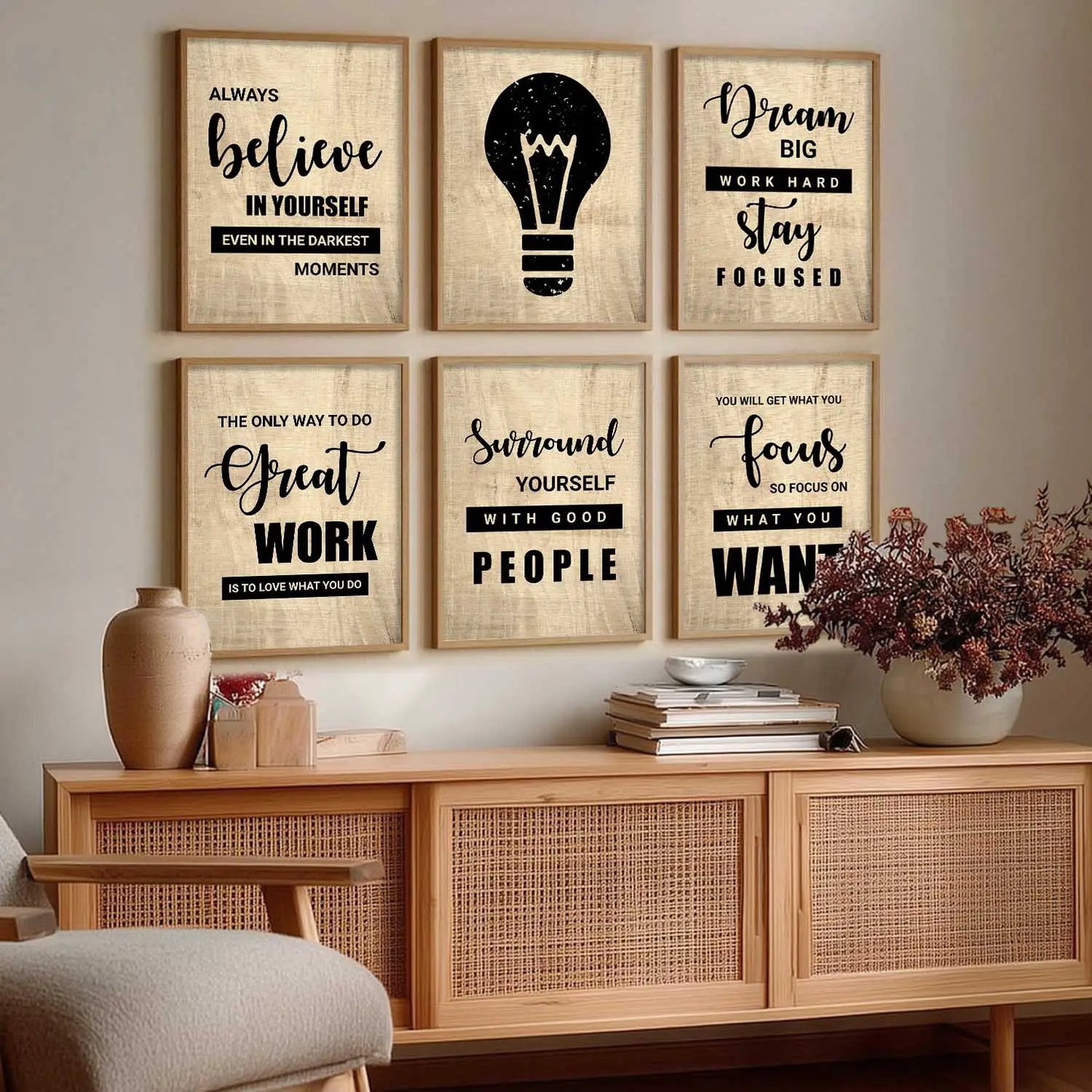 Motivational Quotes Framed Posters for Home Living Room Bedroom and Office Wall Decor Set of 6